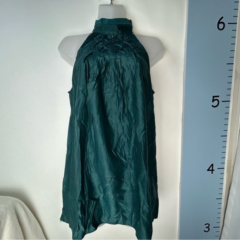 Miss Me MM Couture Dark Green Sleeveless Blouse Choker Collar Medium